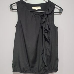 LOFT Black Silky Bow Button Sleeveless Top